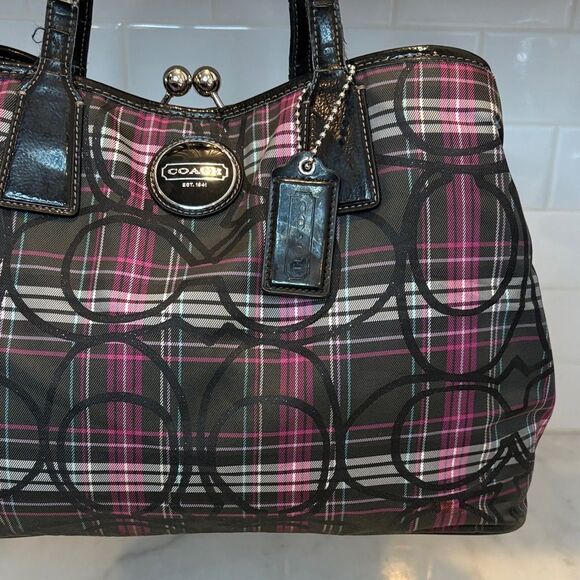 Coach Bag Purse Handbag Signature Tartan Plaid Kisslock Satchel Shoulder - Picture 4 of 16